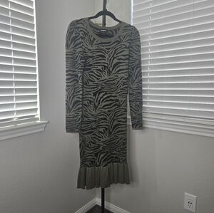Express Black and Green Animal Print Long Sleeve Knit Dress